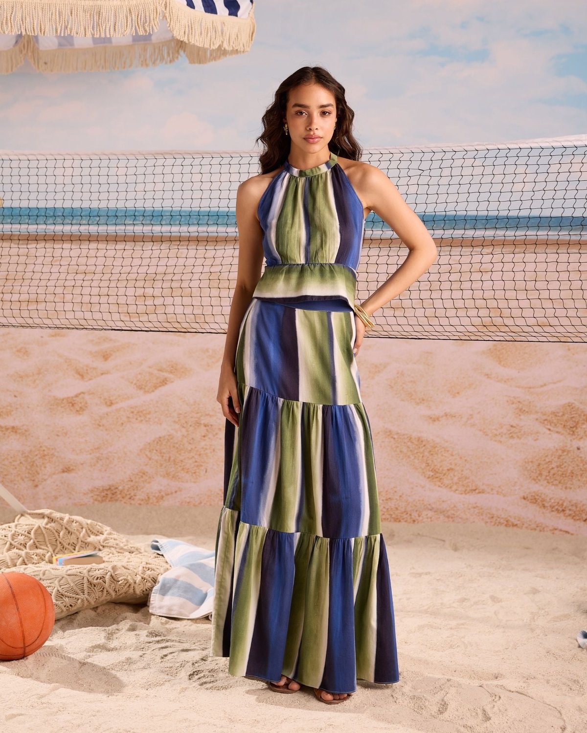 Blue/Green Halter Top and Maxi Skirt Co-ord Set