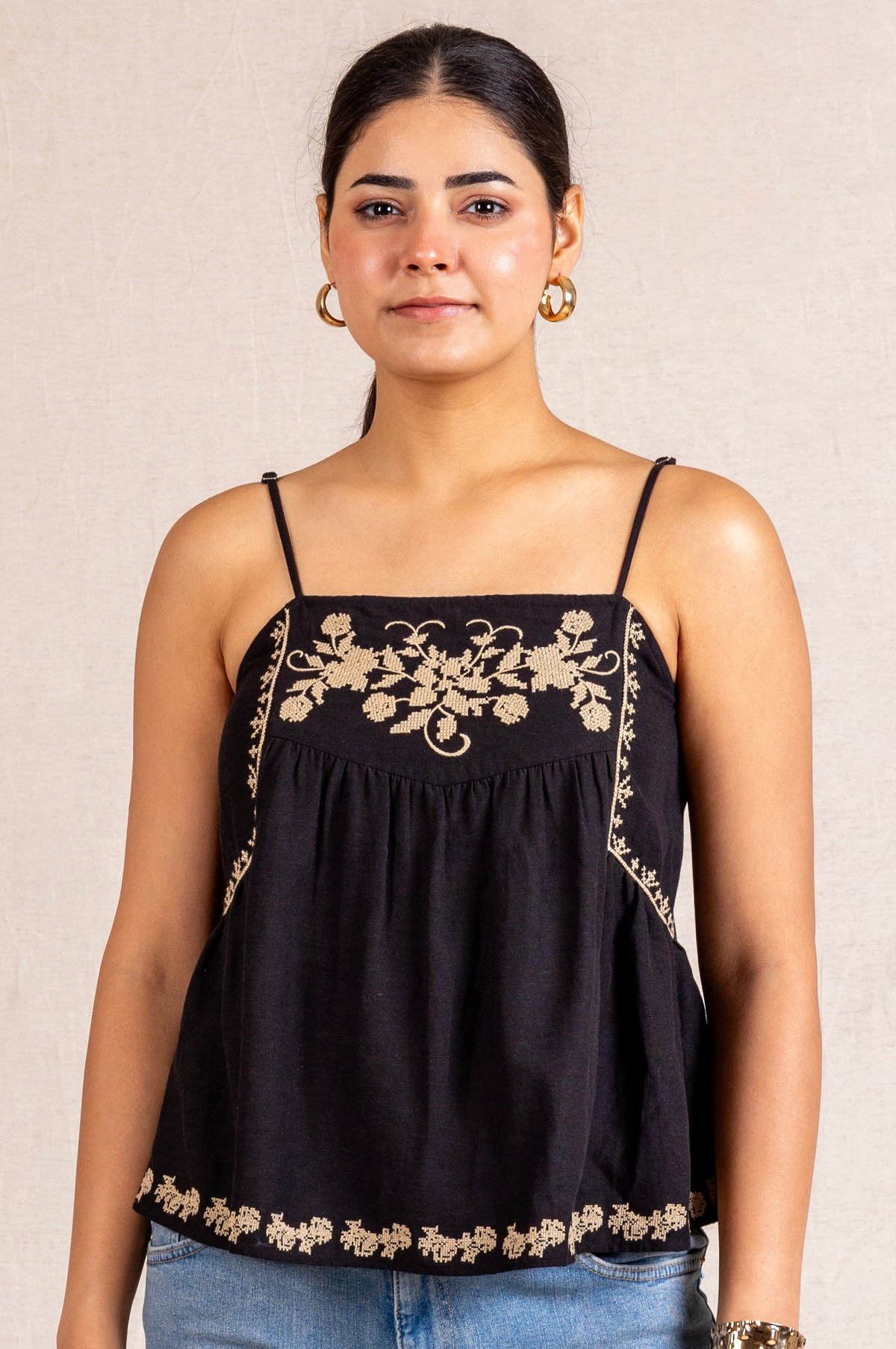 Black Floral Embroidered Cami