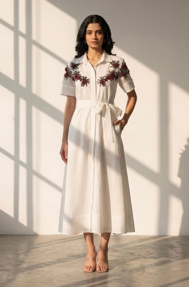 Midi Dress With Hand Embroidered Details