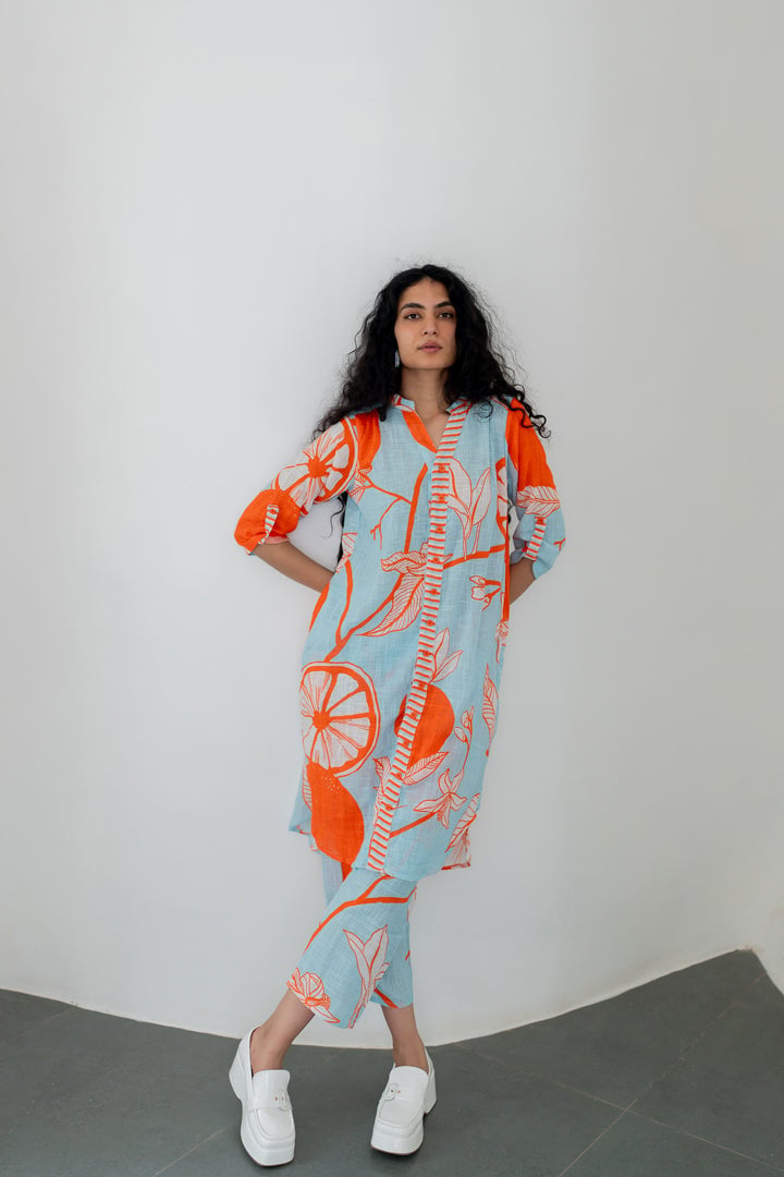 Printed Cotton Tunic and Pants Co-Ord Set