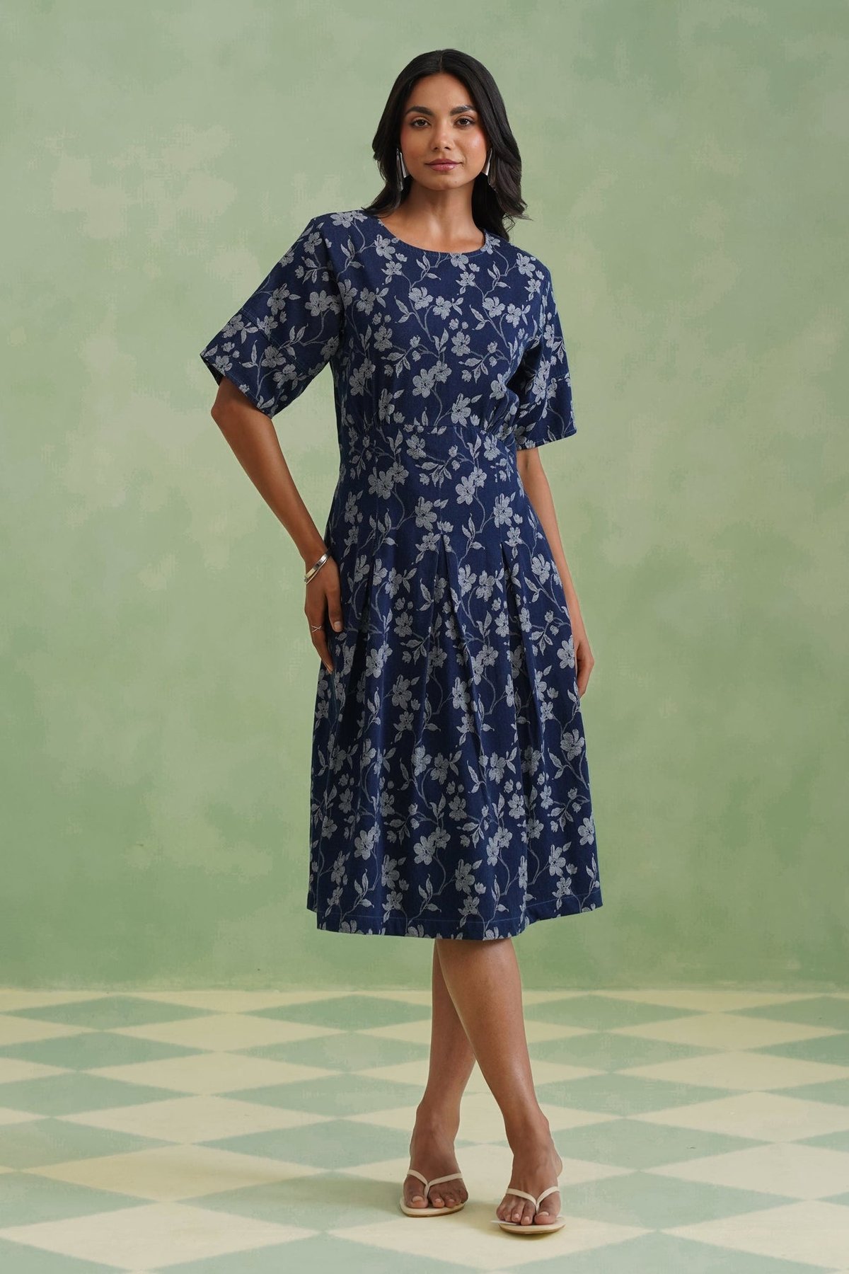 Jacquard Denim Midi Dress