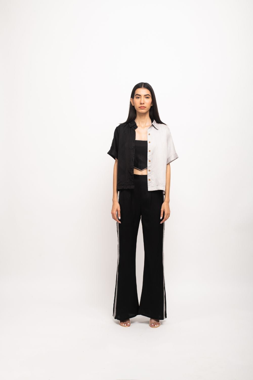 Black Grey Three-Piece Colorblock Co-ord Set