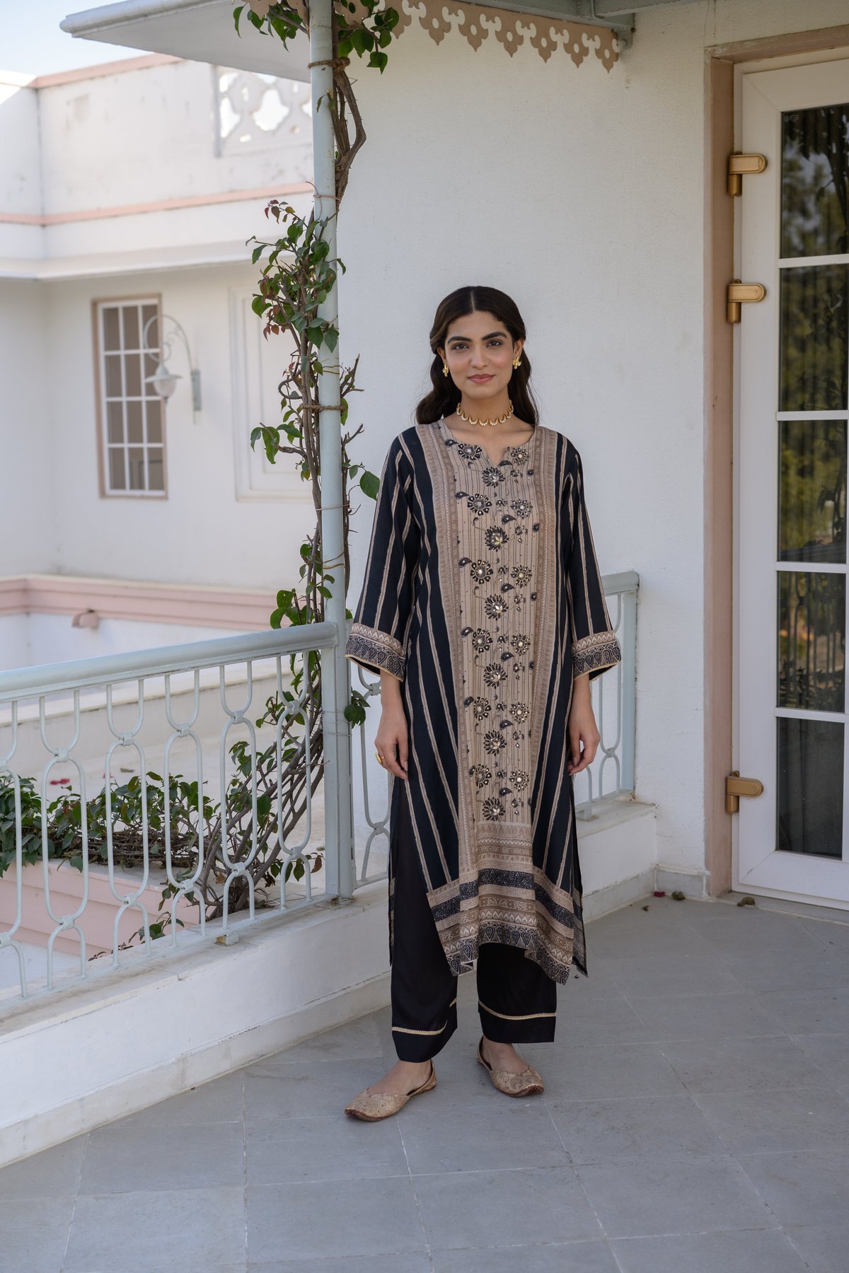 Black and Beige Gota Work Kurta Set-SET OF-2