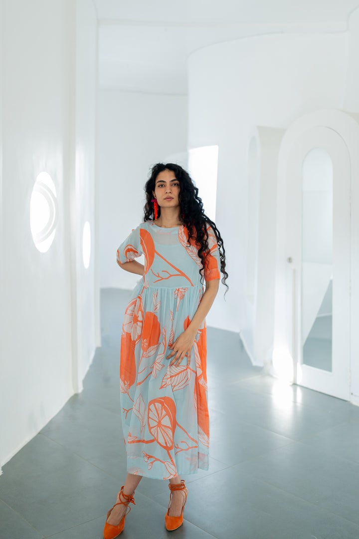 Multicolor Printed Chanderi Tiered Midi Dress
