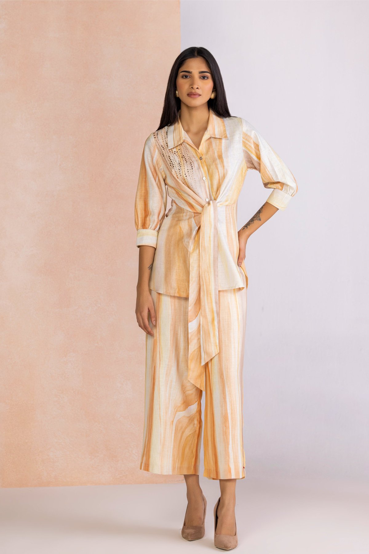 Rainbow Printed Flared Linen-Blend Trousers