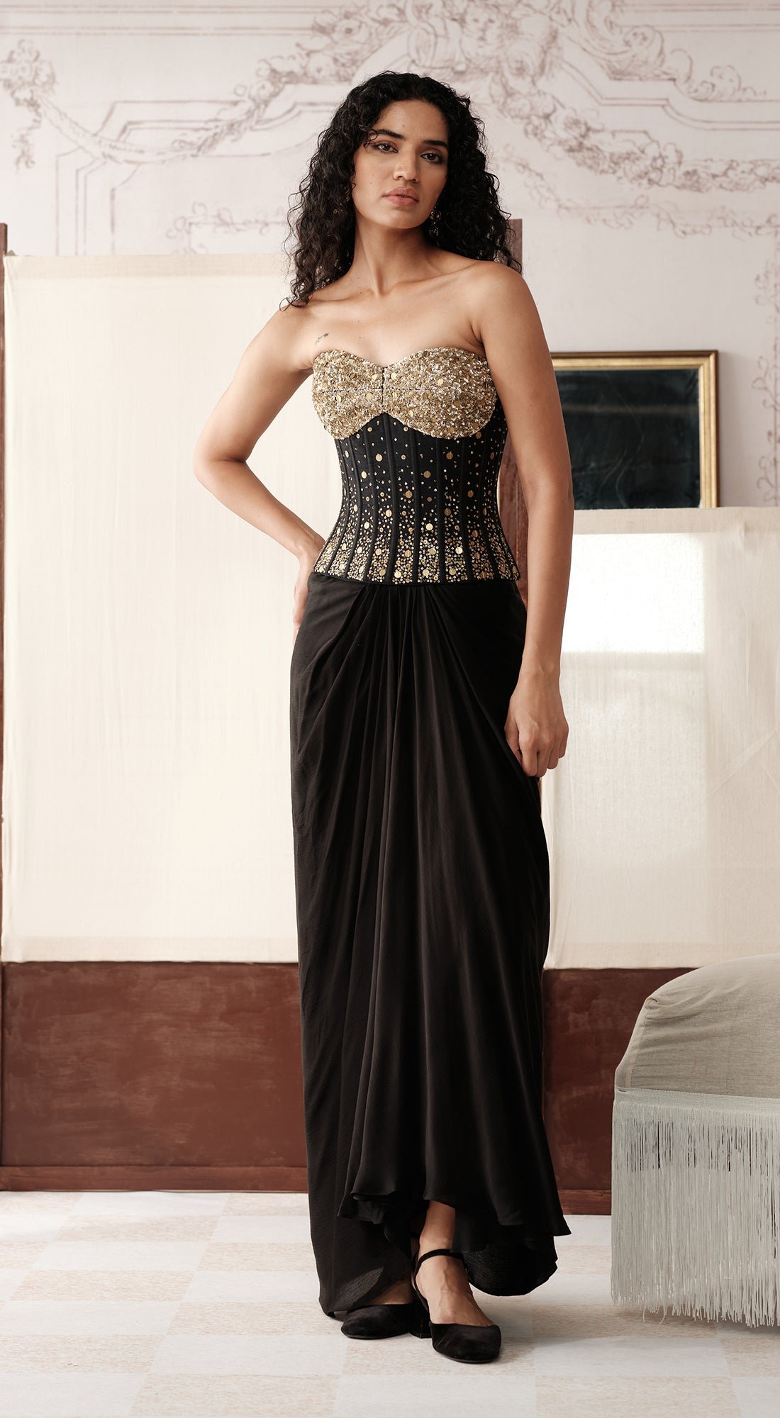 The Sculpted Noir Corset Skirt Set