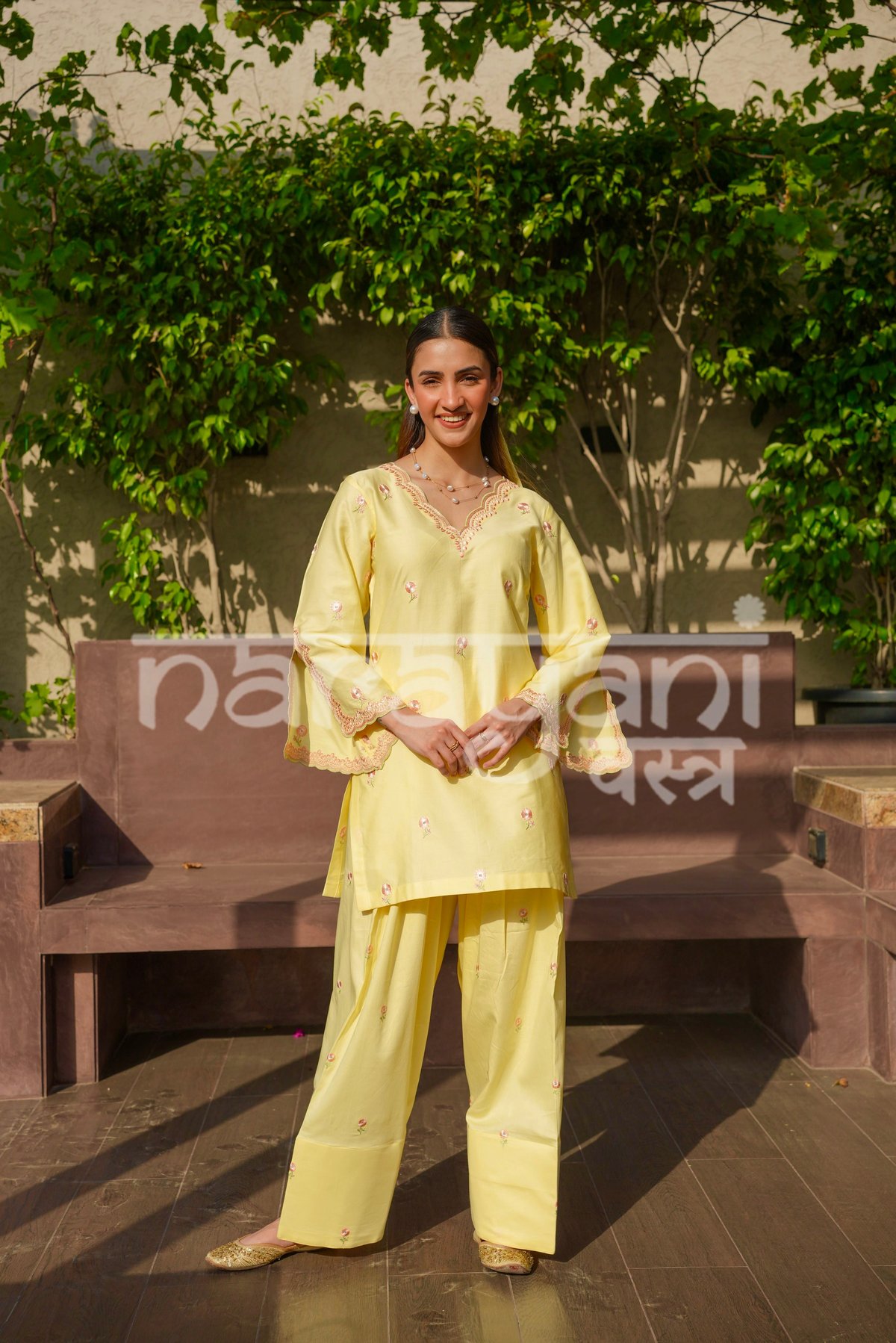 NURI - Yellow Embroidered Cotton Co-ord Set