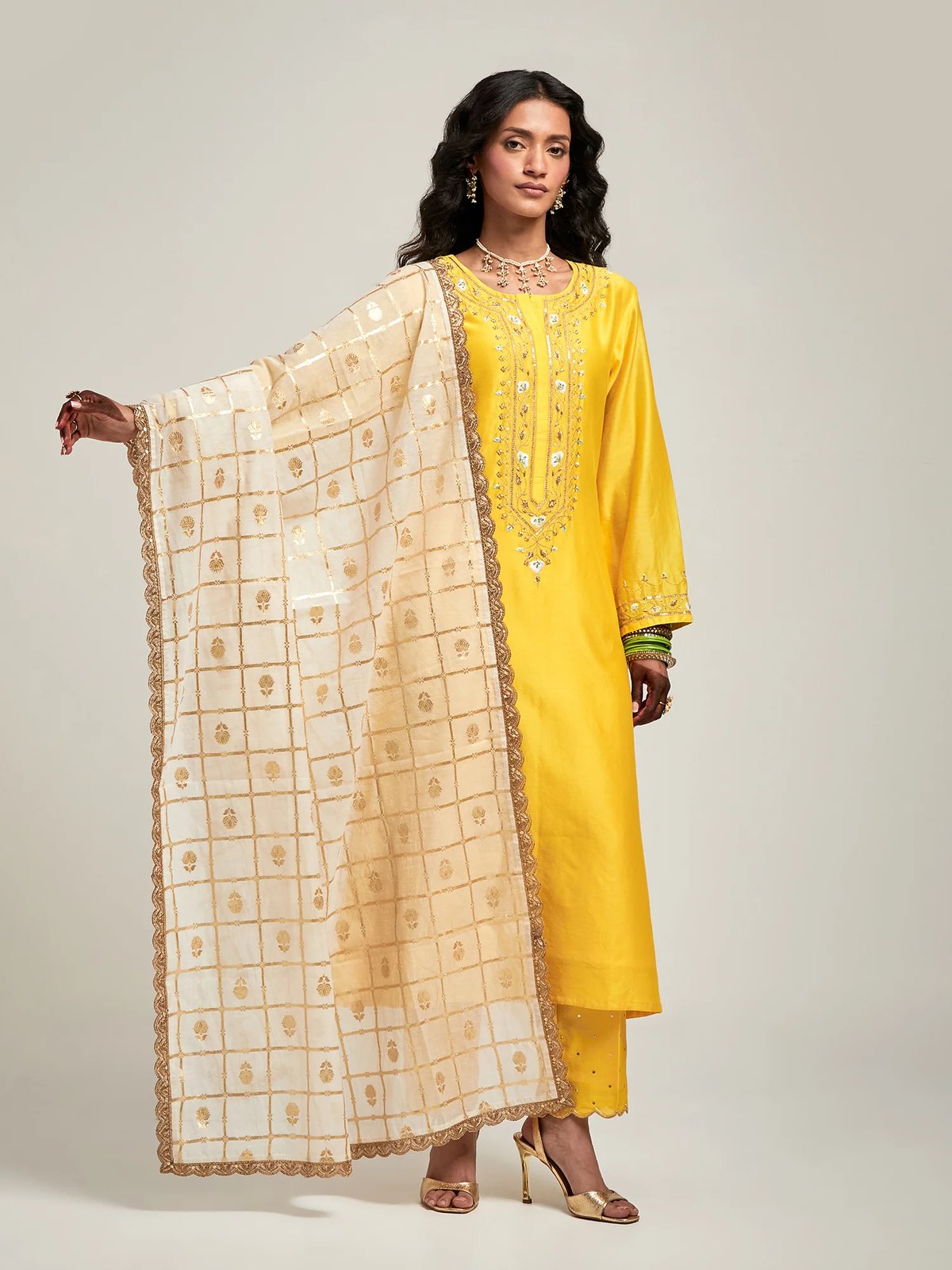 Zari Motifs Dupatta With Lace
