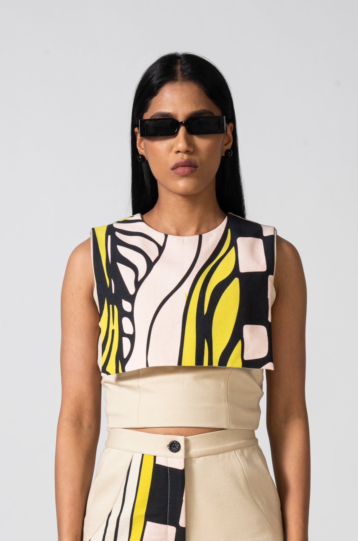 Graphic Printed Ponte Roma Crop Top