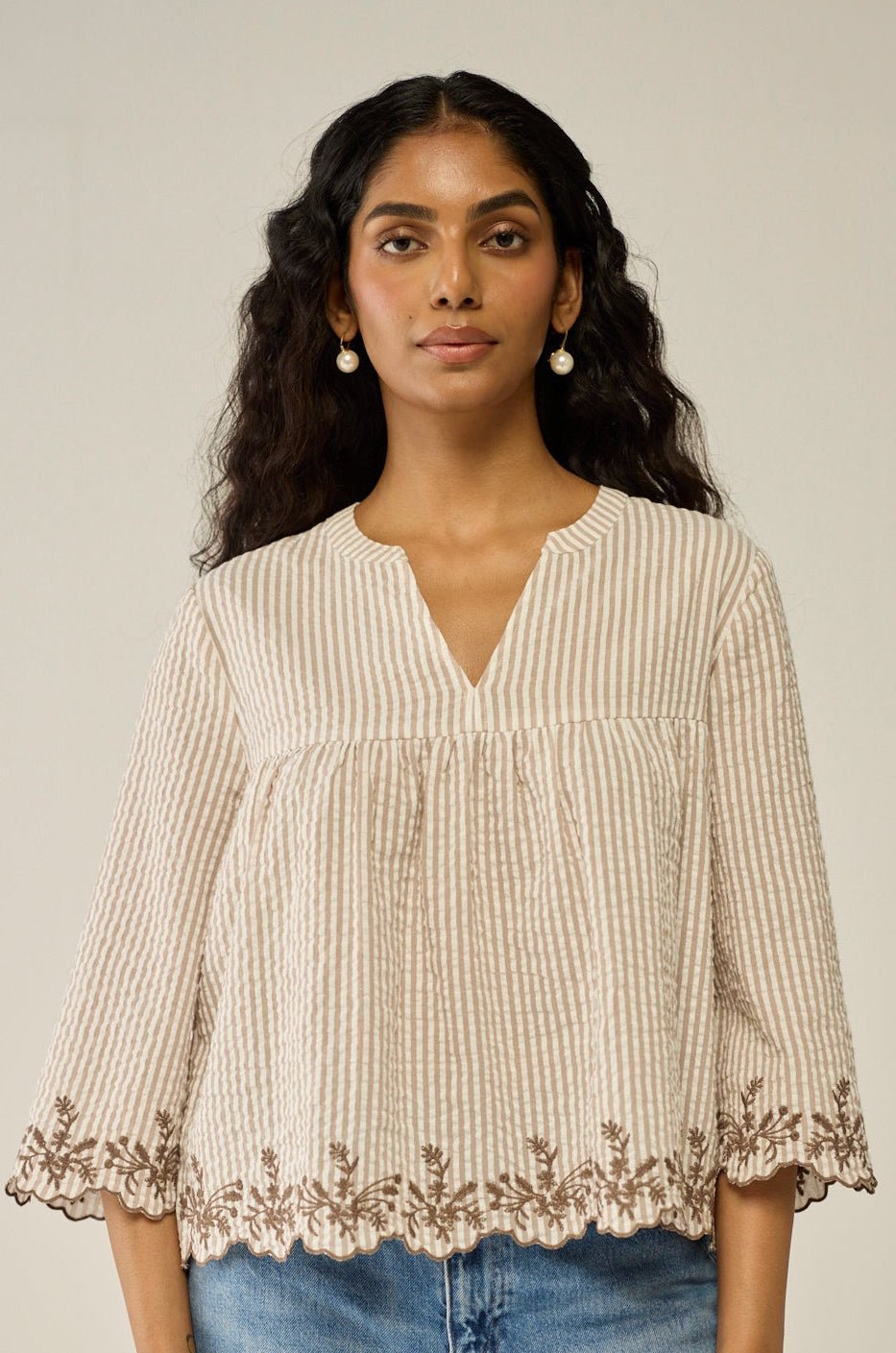 V Neck Blouse With Embroidery