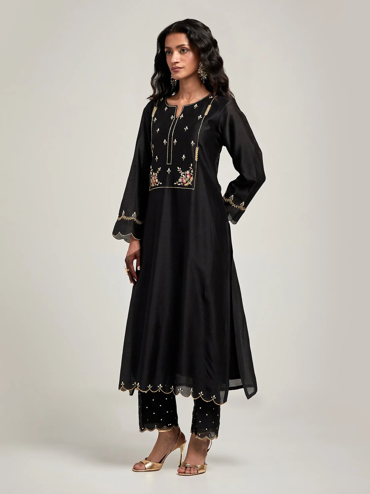 Black Embroidered Yoke Kurta and Pant Set