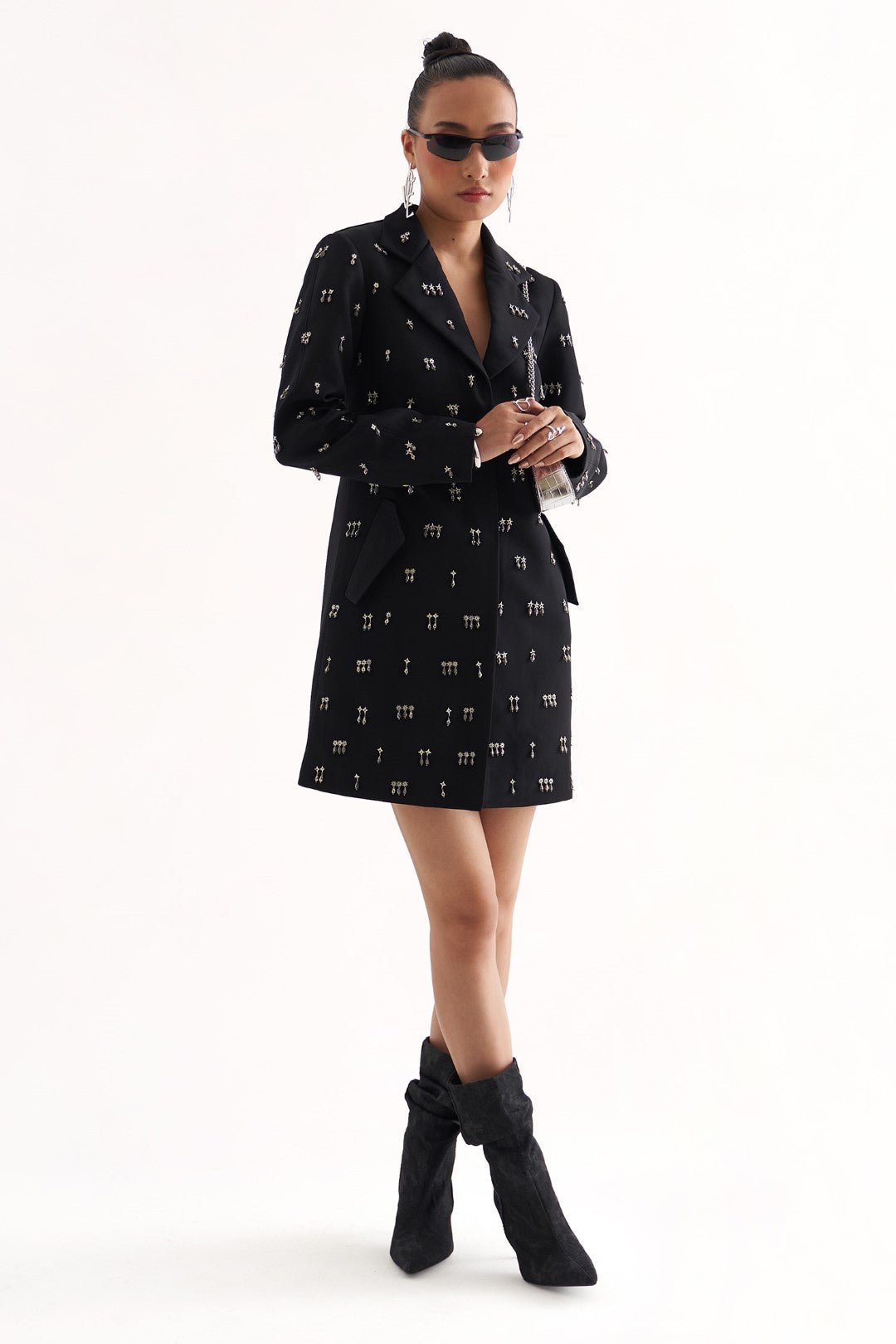 Black Star-Embellished Mini Blazer Dress