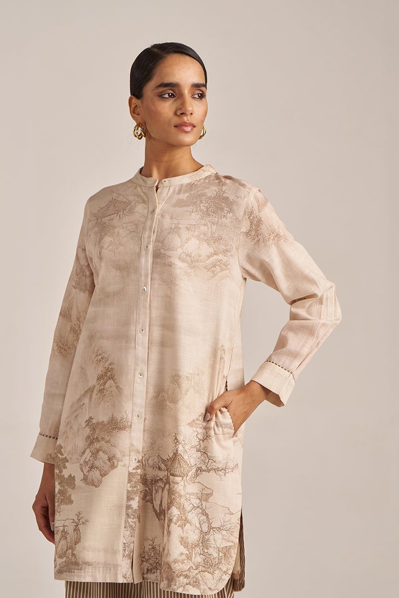 Macadamia and Tanin Printed Kurta and Striped Pant Co-ord