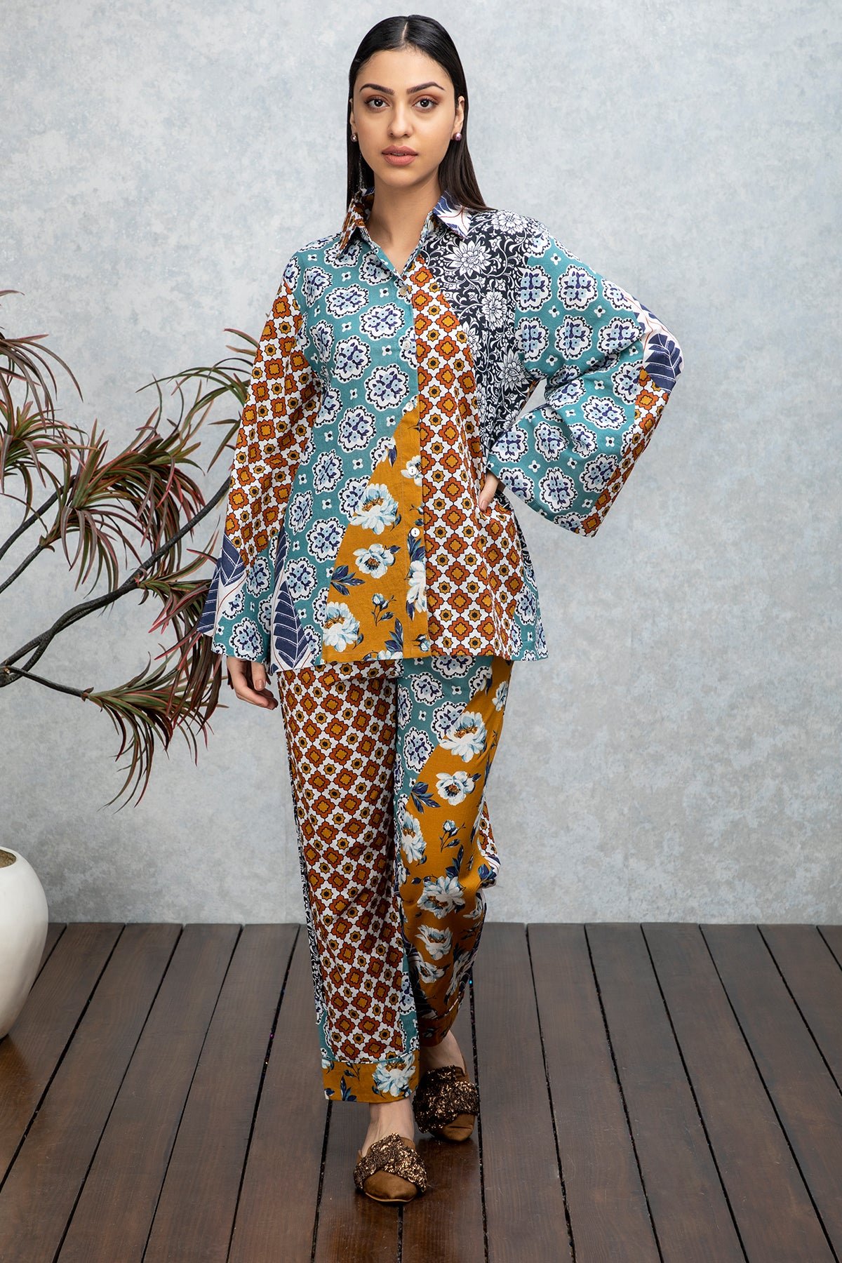 Printed Cotton Shirt and Trousers Co-ord Set