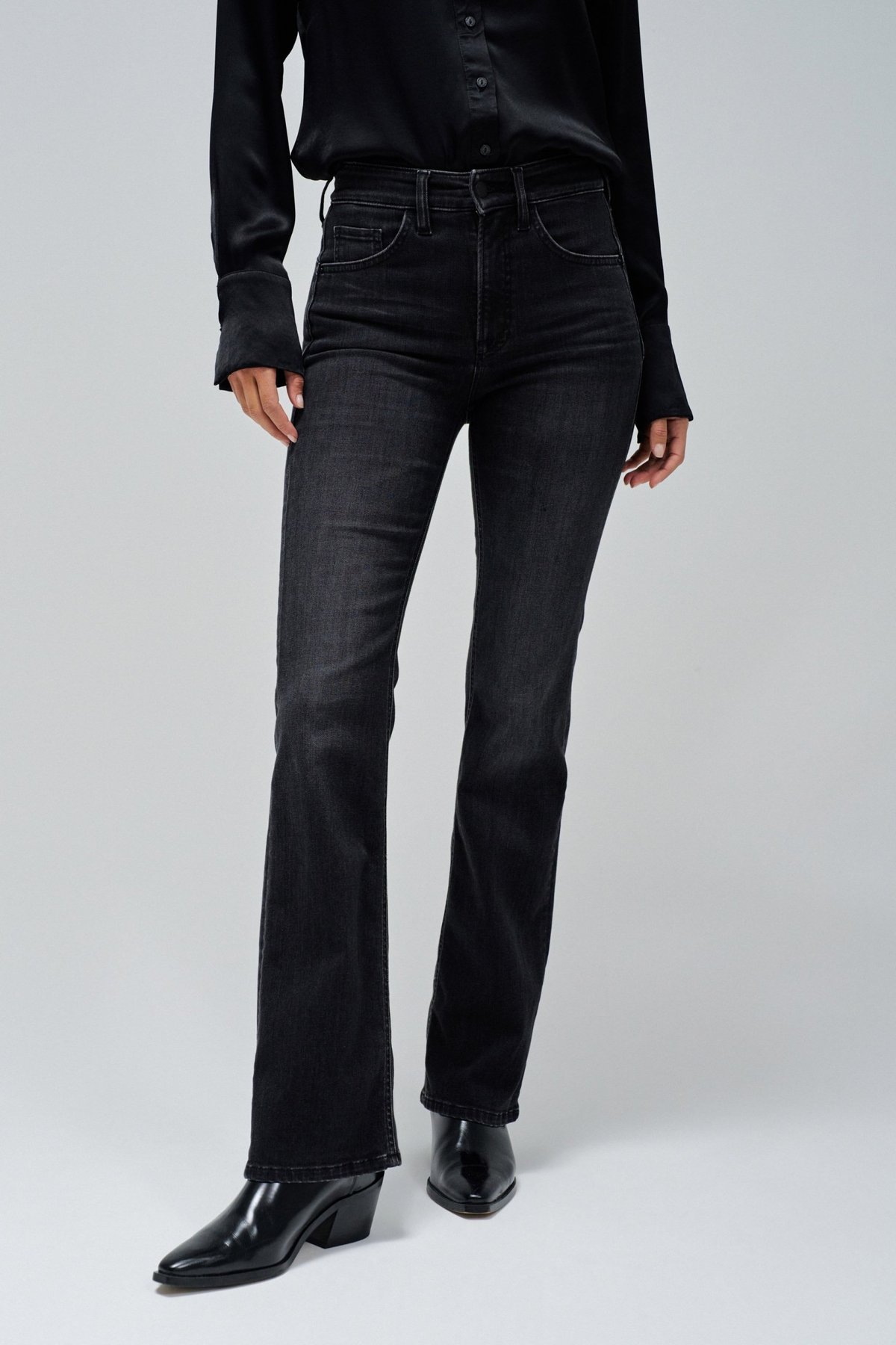 Black High-Waist Bootcut Stretch Denim Jeans