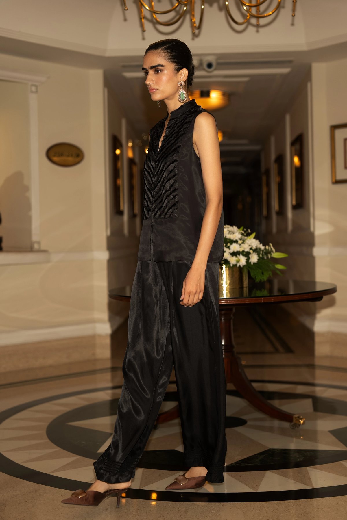 Wide-Legged Satin Twill Pant