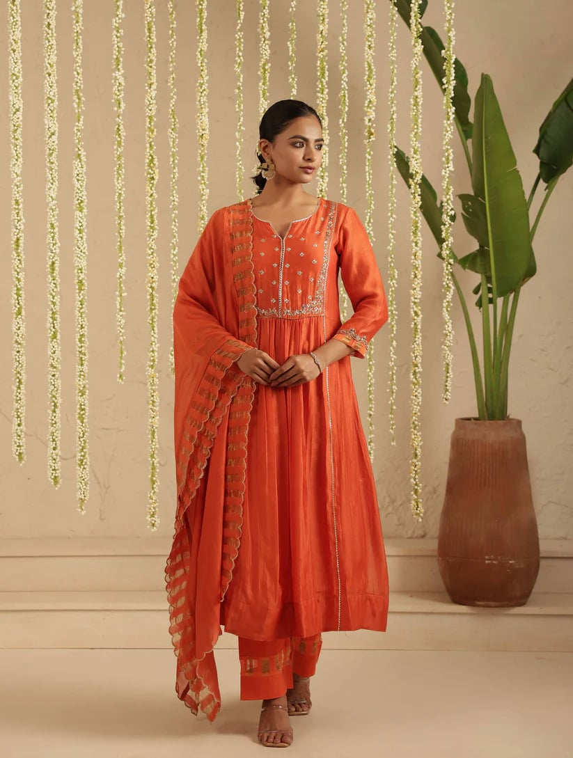 Burnt Orange Zardozi Set with Dupatta
