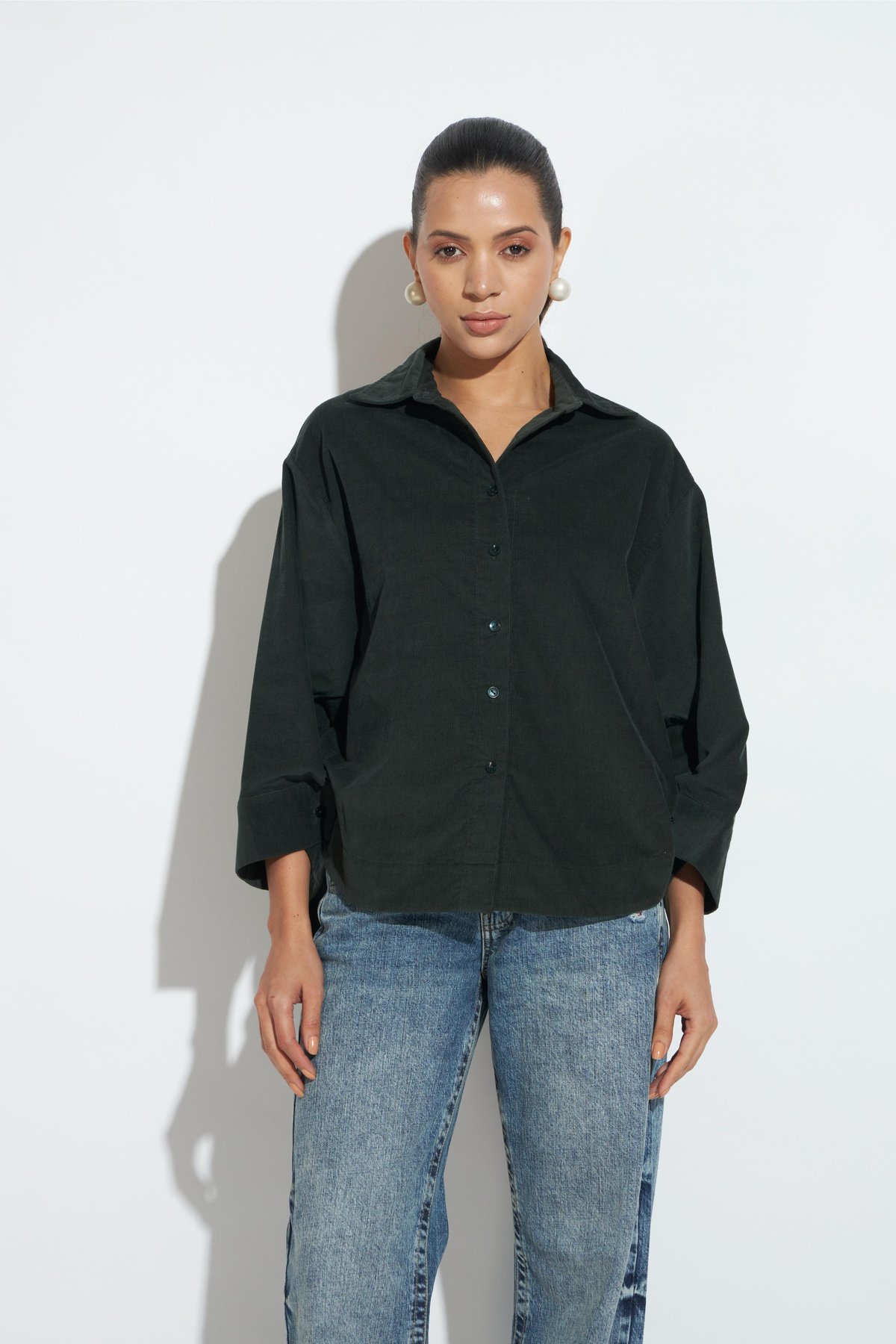 Olive Cotton Corduroy Relaxed Fit Button-Down Shirt