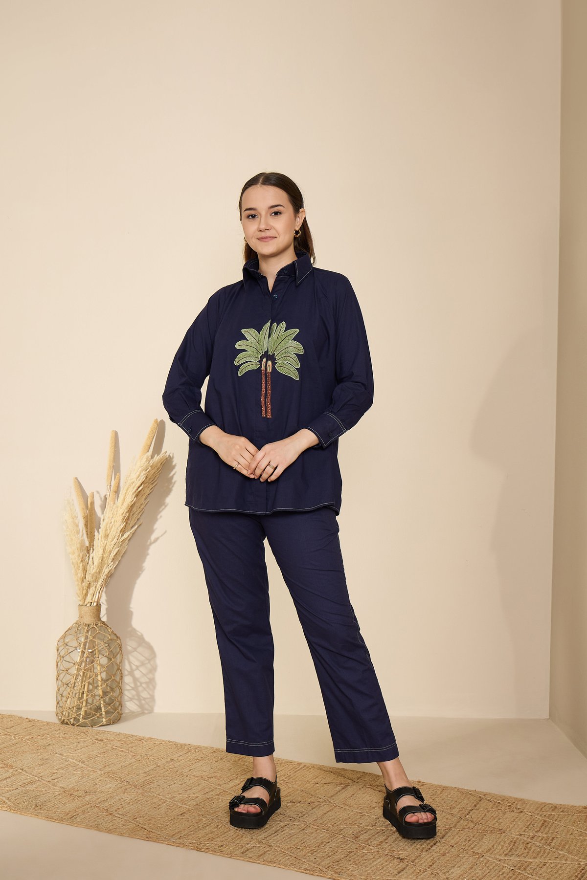 Endless Blue Cotton Poplin Shirt and Pants Co-ord Set