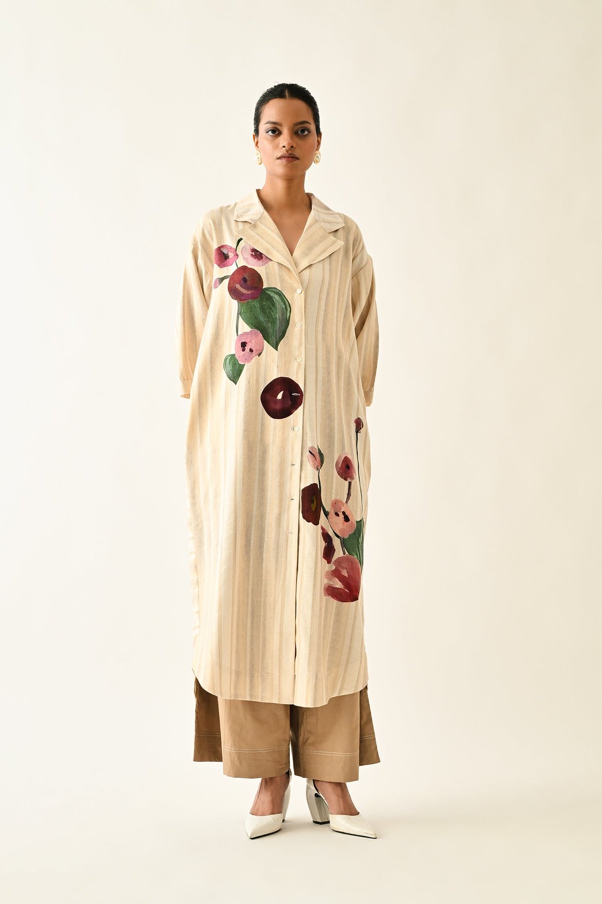 Off White Abstract Print Belted Midi Trench Shirt Dress