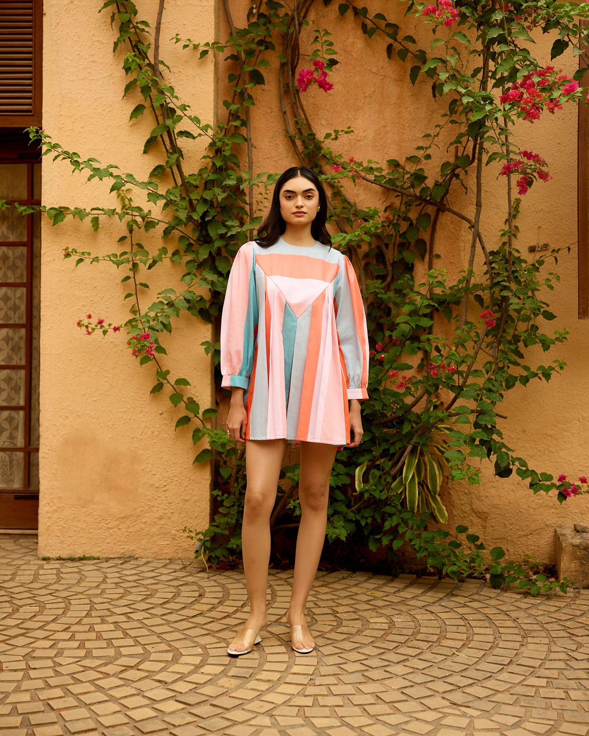 Pastel Striped Fit and Flare Mini Dress