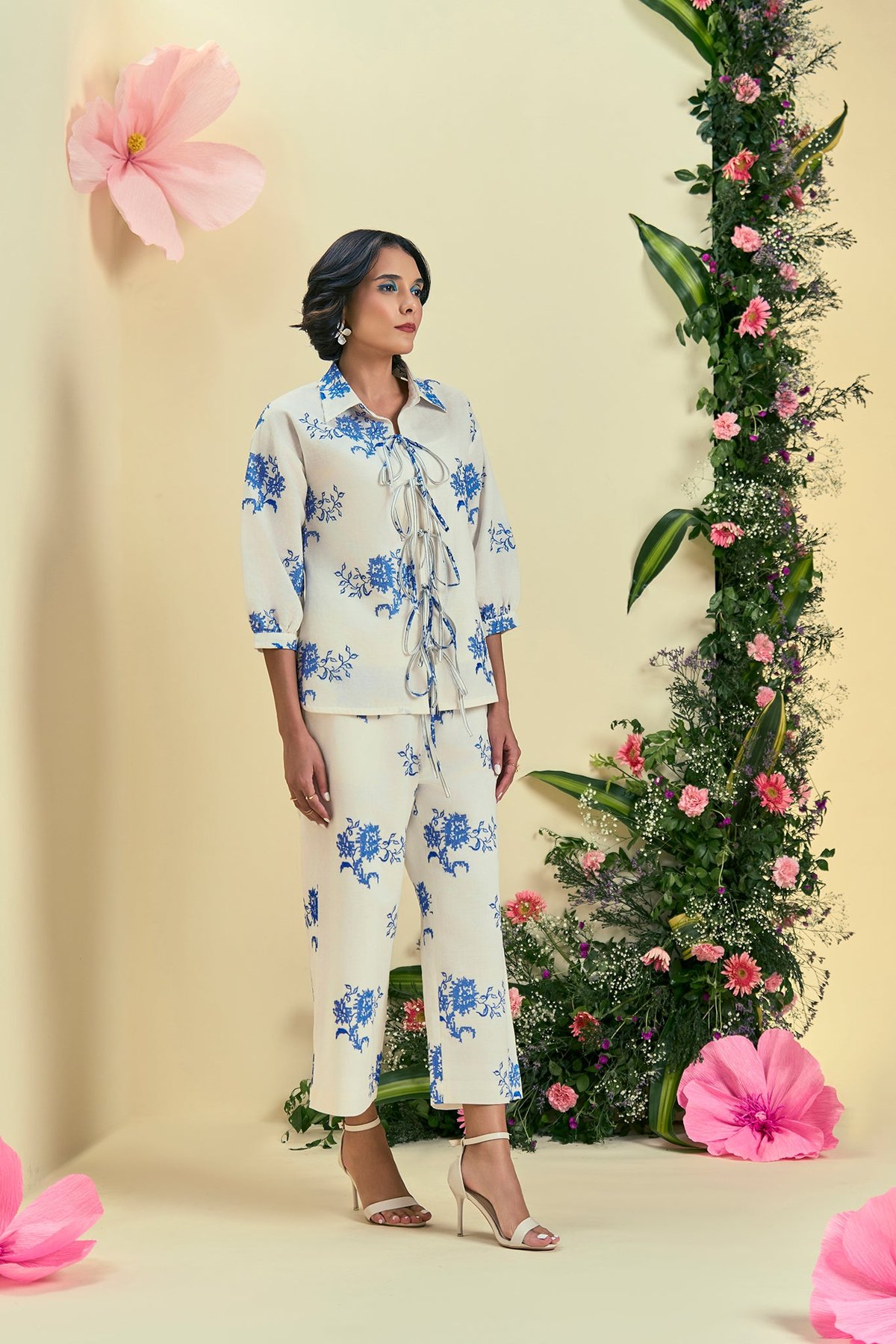 Off-White Printed Shirt and Wide-Leg Pants Co-ord Set
