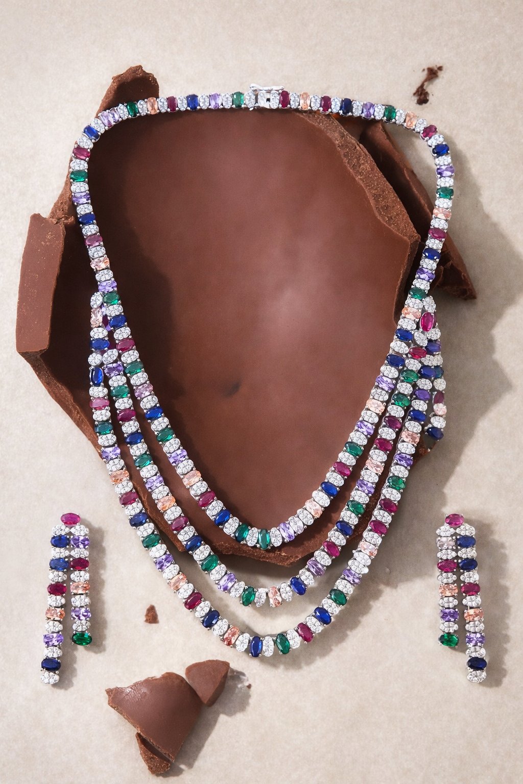 Three Layer Crystal Necklace Set