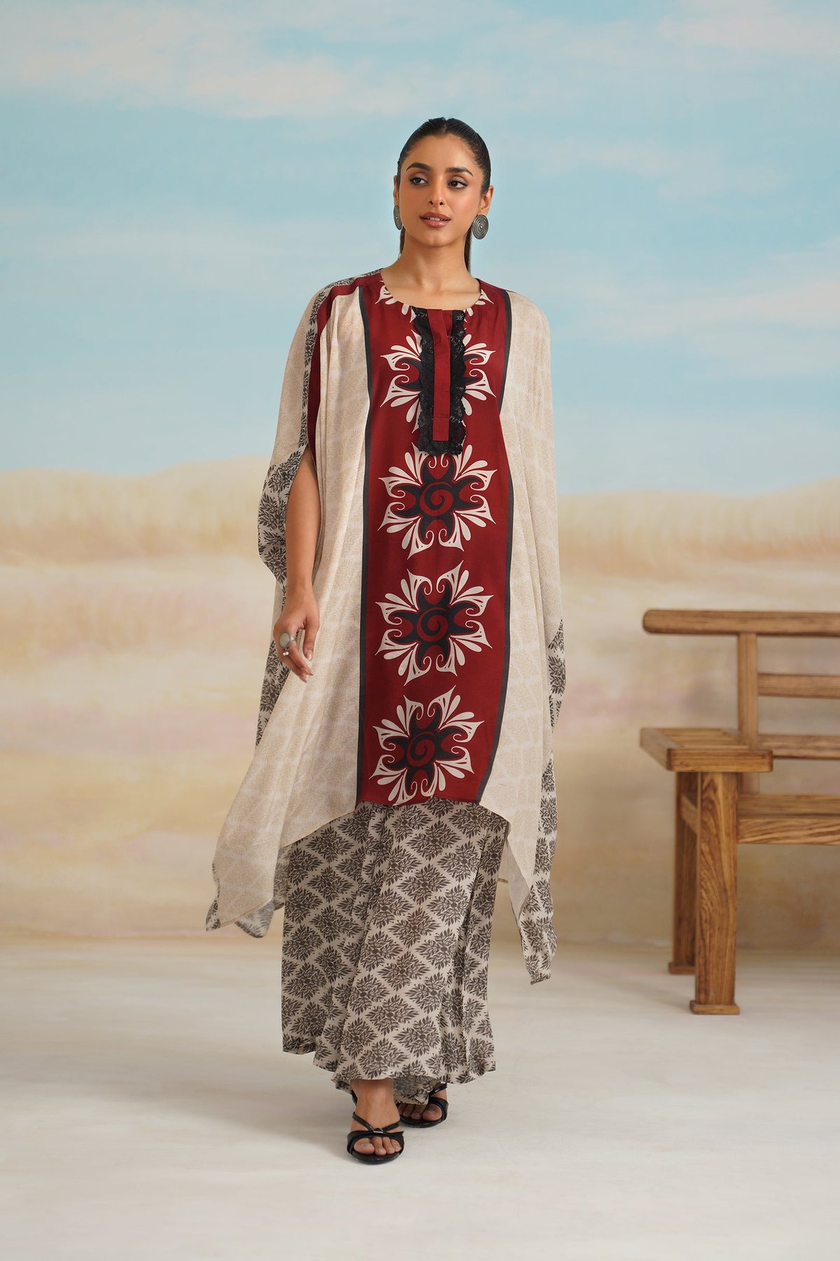 Multicolor Printed Kaftan Top and Palazzo Co-ord Set