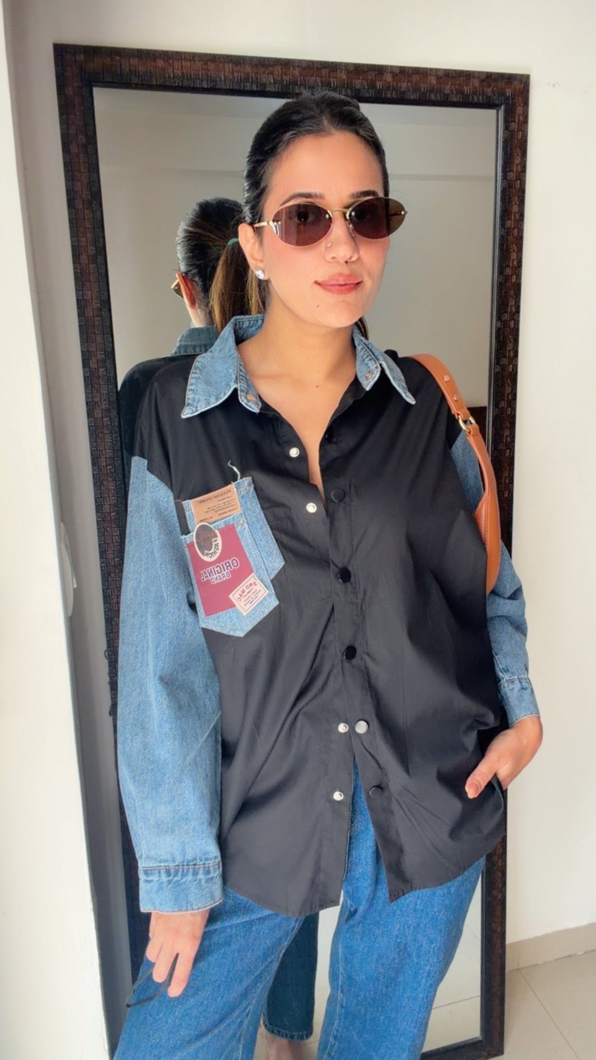 Denim Sleeves Poplin Shirts