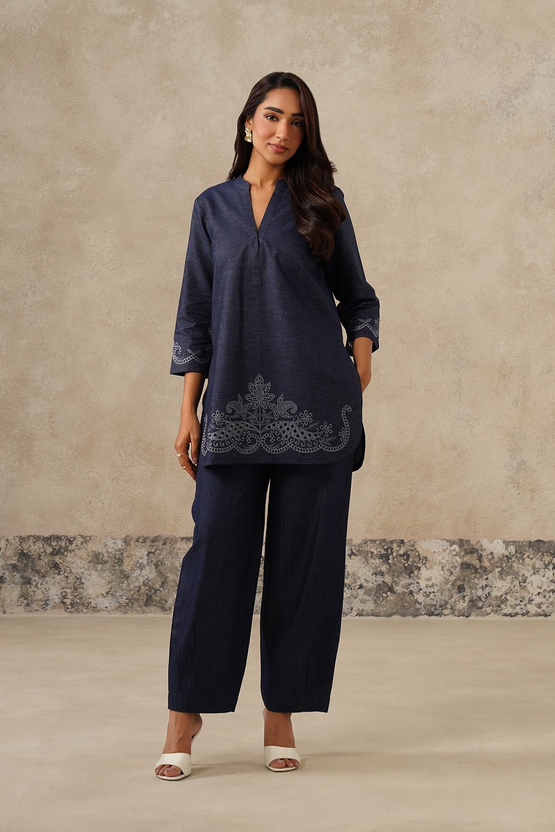 Naaz Denim Cutwork Broderie Co-ord Set