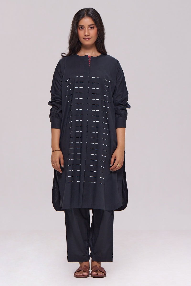 Black Cambric Cotton Printed Kurta and Pant Co-ord Set