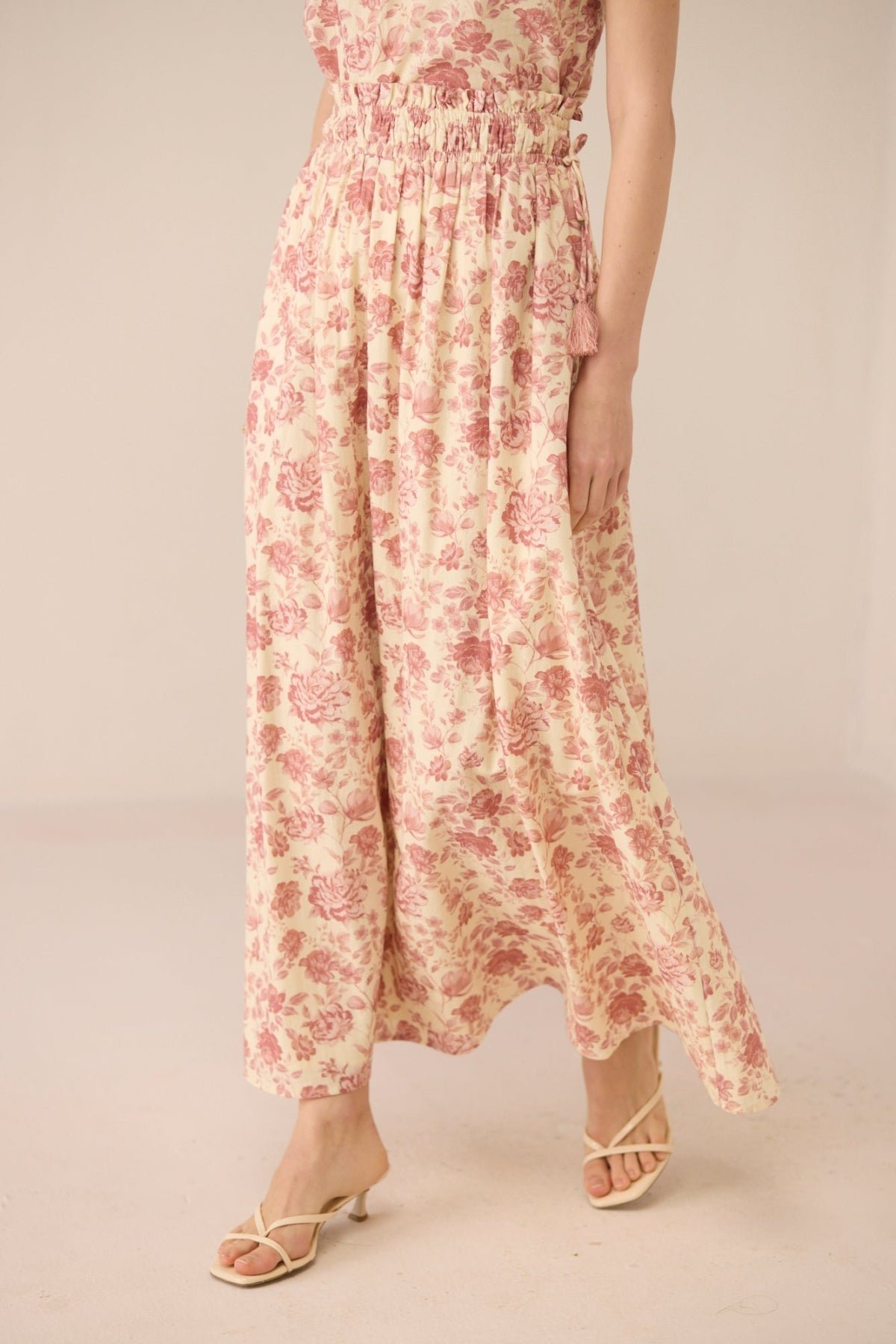 Wildflower Rose Cotton Linen Floral Maxi Skirt
