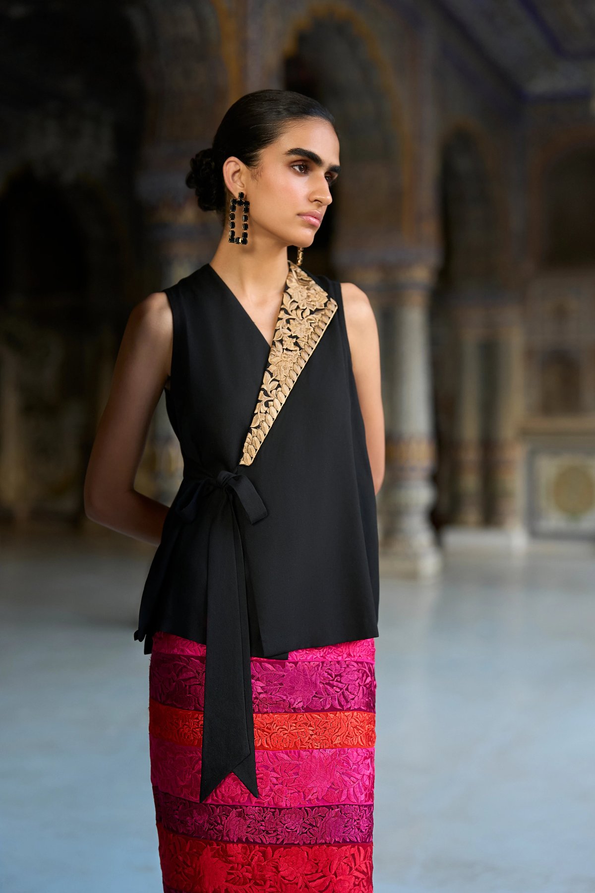 Embroidered Side-Tie Waistcoat