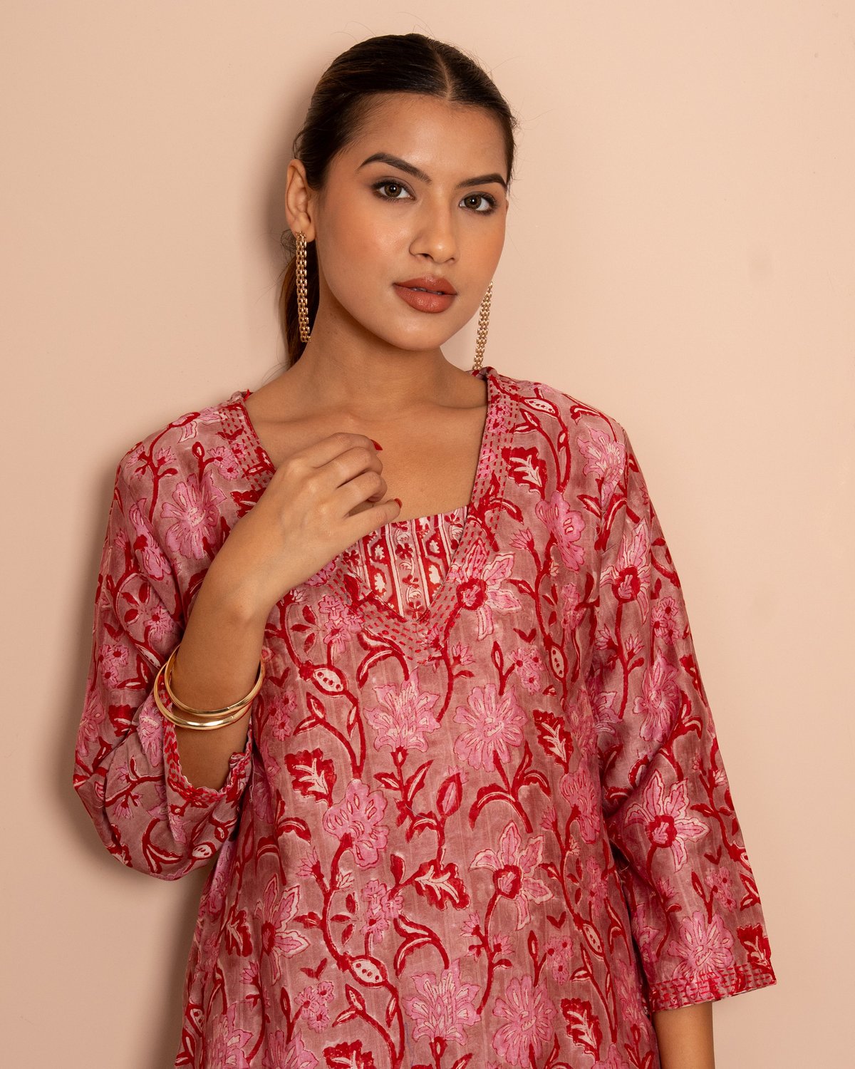 Rosette Garden Handblock Print Chanderi Kurta Set