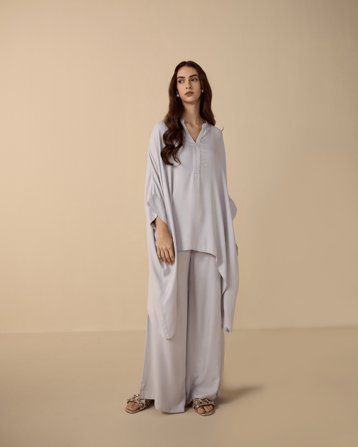 Lilac Kaftan Top and Wide-Leg Pants Co-ord Set