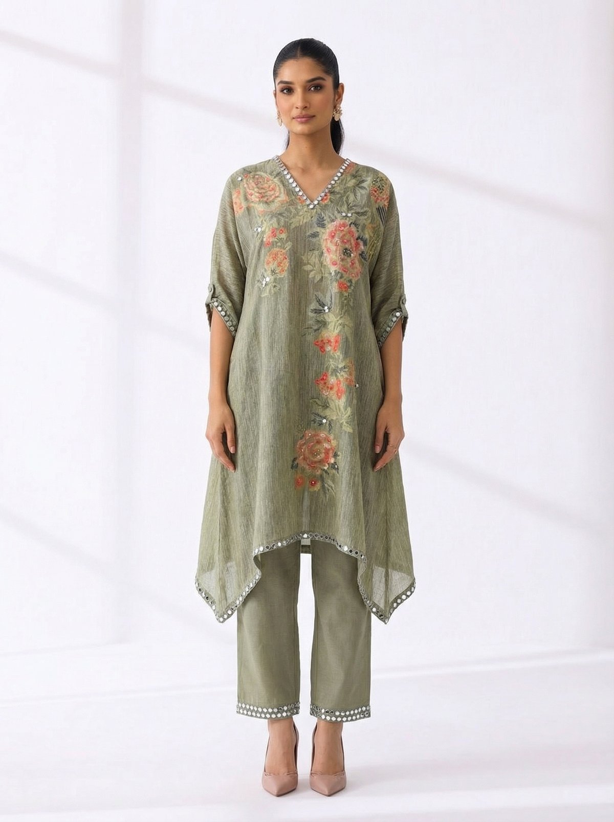 Sage Green Linen Kurta Set