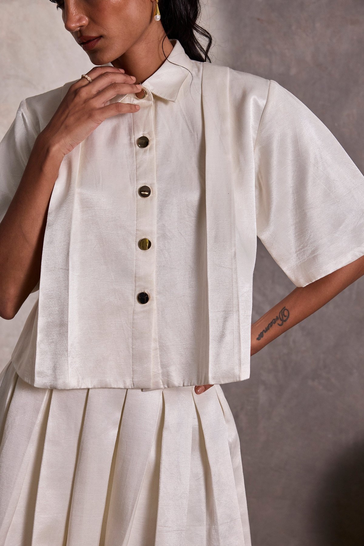 Ivory Gajji Silk Boxy Top