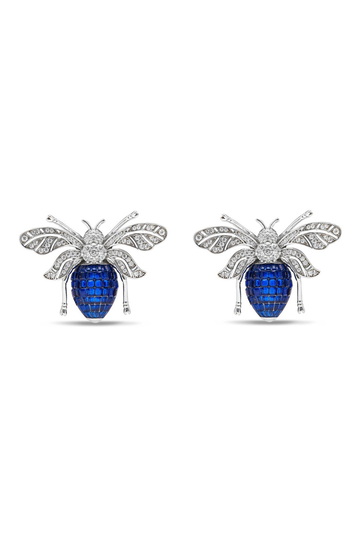 Blue Sapphire Enchanted Hive Honey Bee Earrings