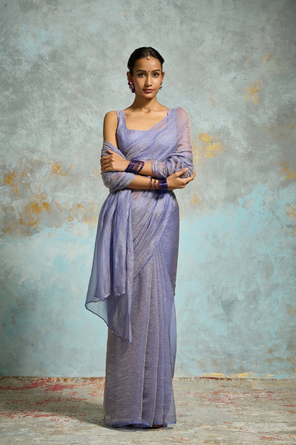 Light Purple Crinkle Tissue Saree with Zari Sheen