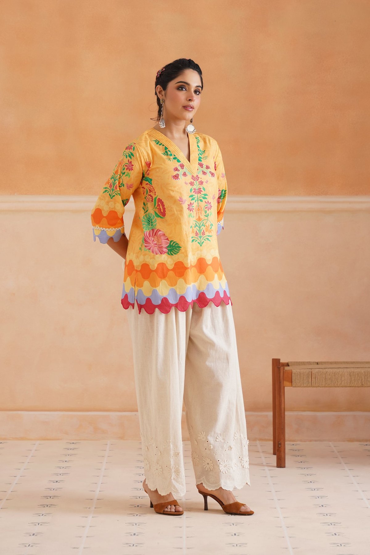 Sunshine Yellow Floral Printed Kurta and Salwar Co-ord Set