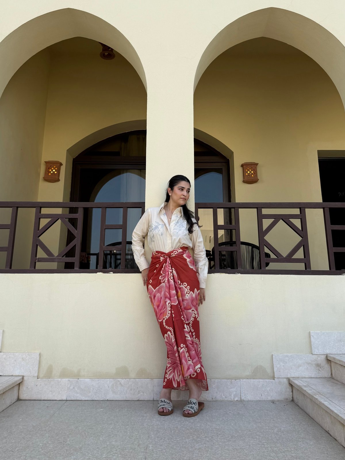 Printed Wrap Maxi Skirt and Embroidered Shirt Co-ord Set