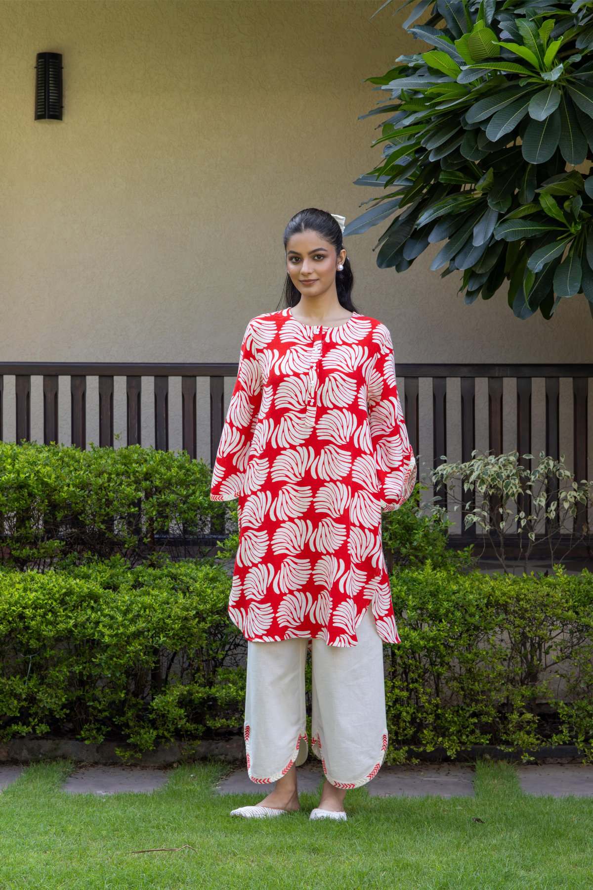 Red Ivory Floral Straight Kurta and Pant Set