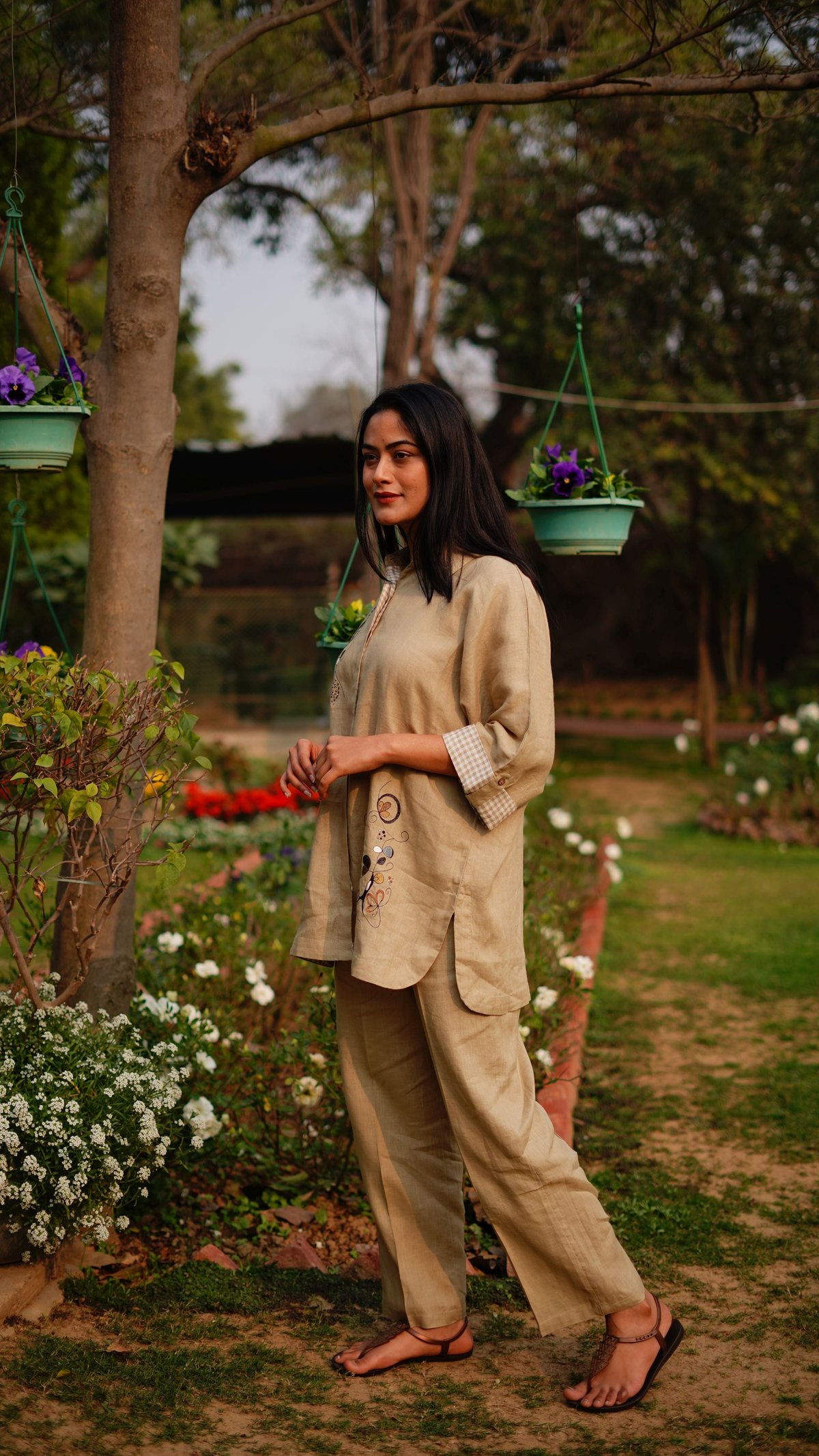 Light Sage Linen Tapered Trousers