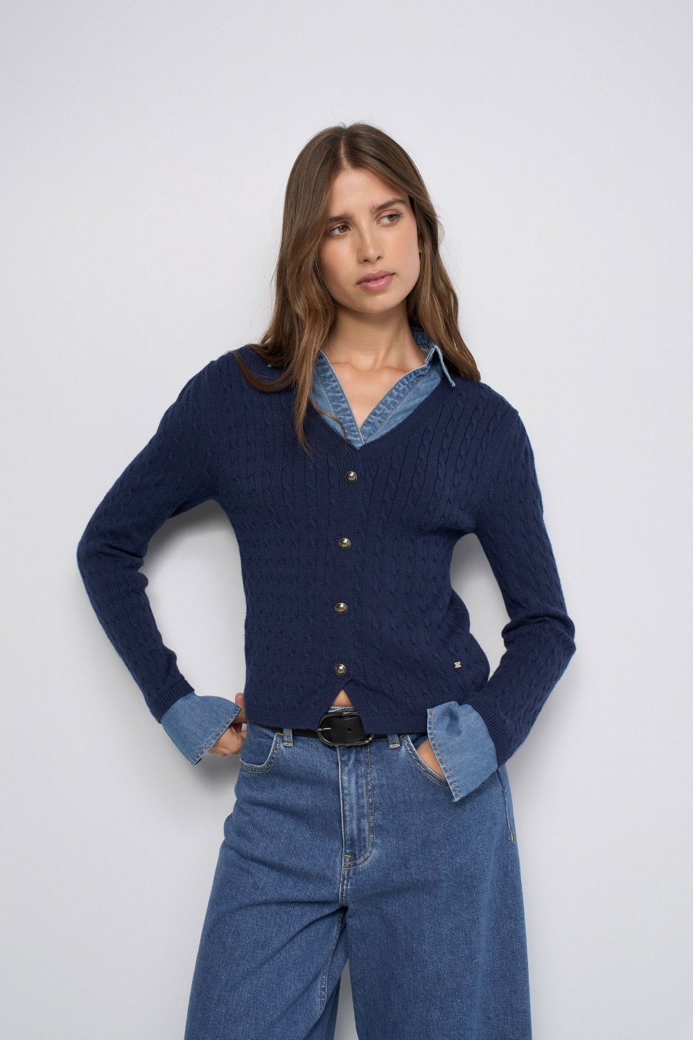 Knit Sweater With Denim Application