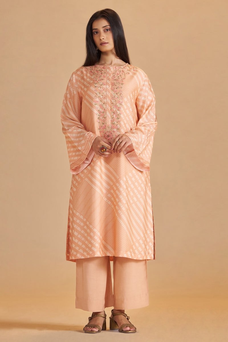 Blush Peach and Cream Silk Festive Co-ord Set