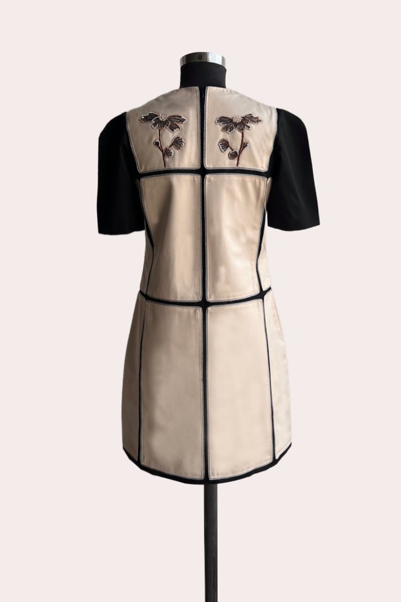 Oat and Black Colorblock Suiting Mini Dress