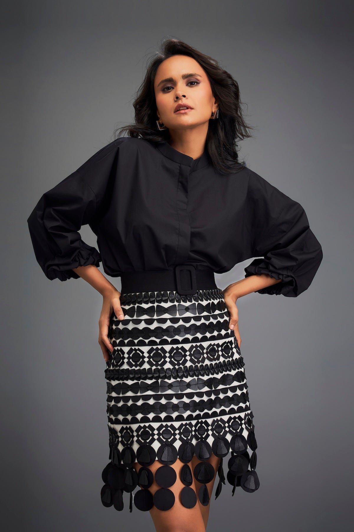 Black Oversized Mandarin Collar Shirt