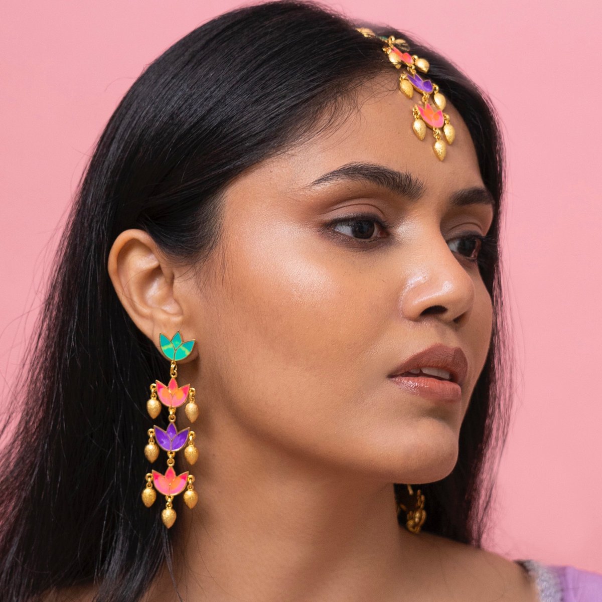 Mystic Lotus Earring Mangtika Set