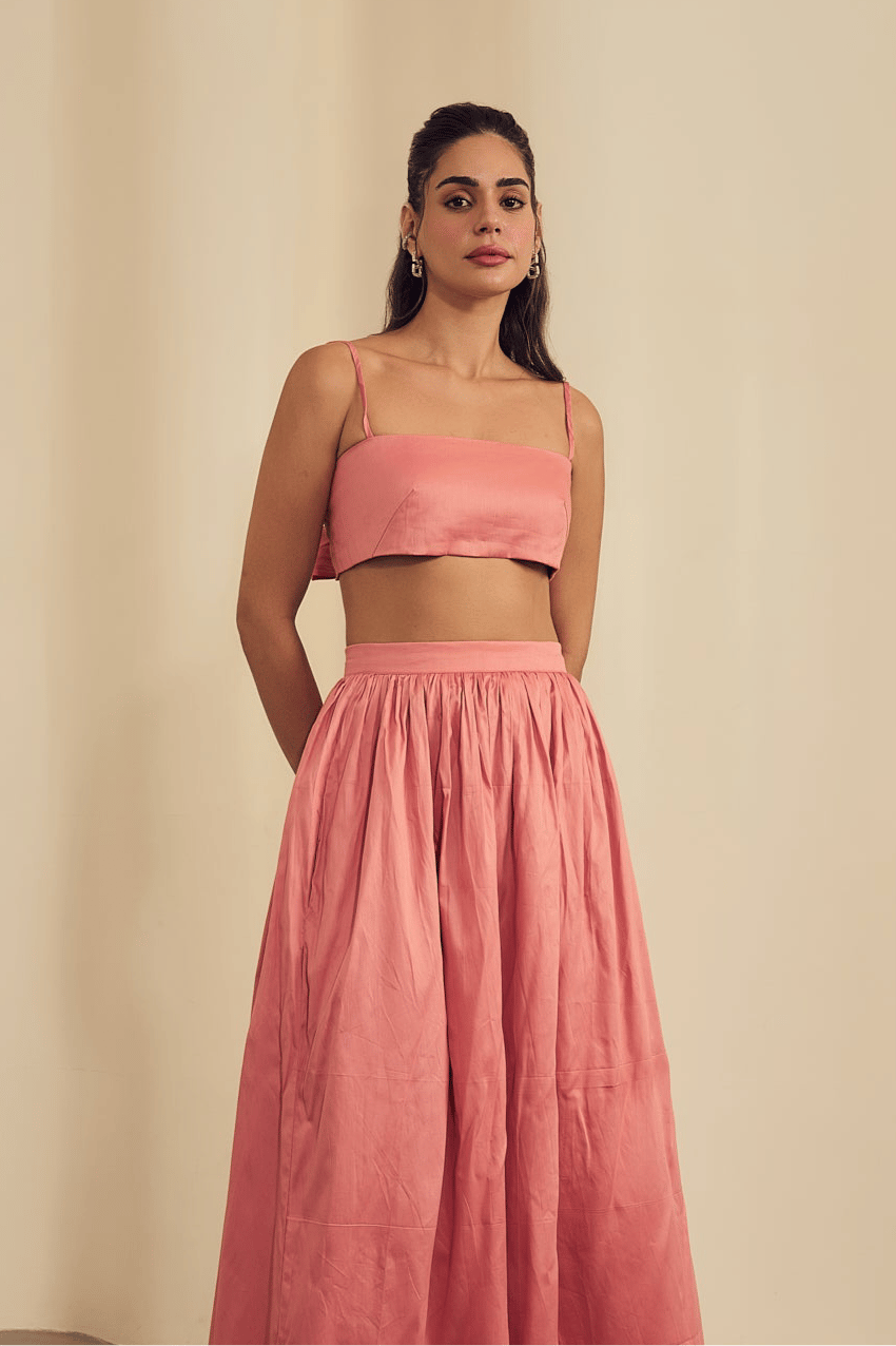 Pink Tie-Back Bandeau Crop Top with Spaghetti Straps
