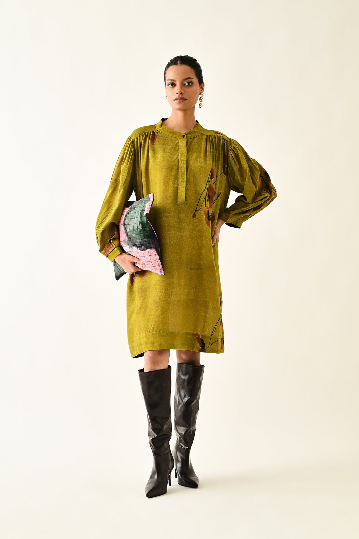Mustard Floral Dobby Tunic Dress